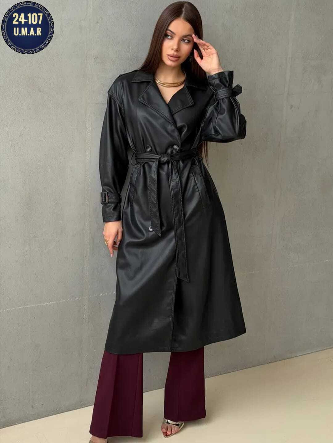 плащ тренч кожаный,тренч из экокожи в базовом черном цвете,черный кожаный плащ женский,тренч кожаный,тренч из экокожи