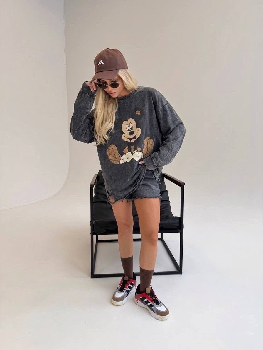 свитшот женская,свитшот оверсайз с принтом "микки маус",стильный свитшот,толстовка кофта,свитшот