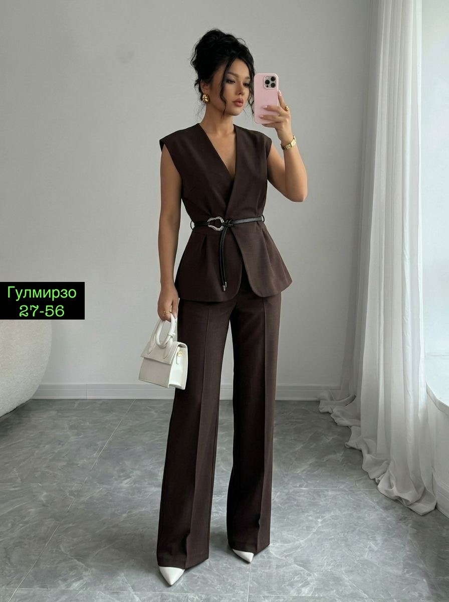 брючный костюм с жилетом chica chic,костюм брючный,брючный костюм палаццо женский,женский брючный костюм,брючный костюм с жилетом деловой chica chic