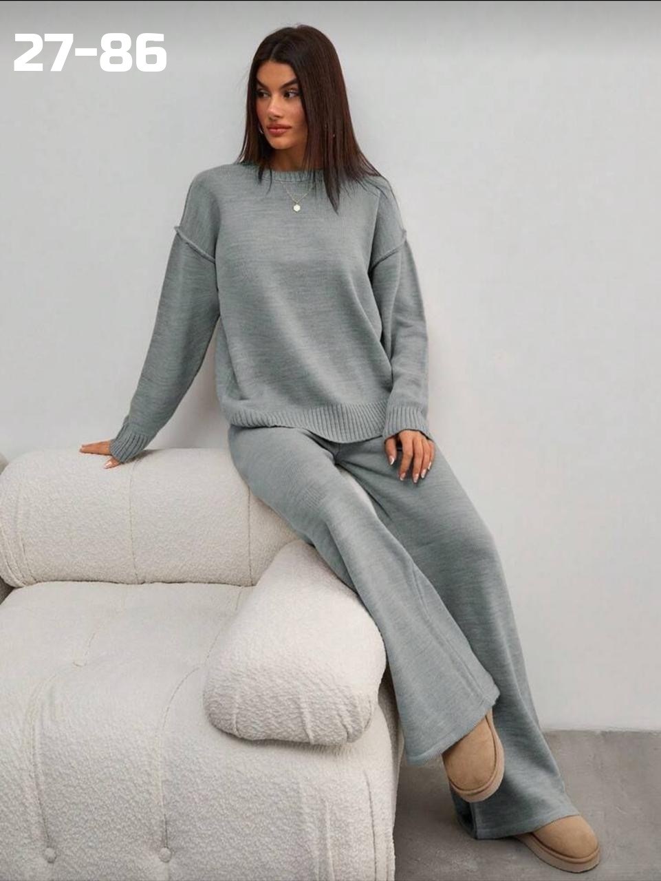 костюм женский кофта и штаны арт. 1549041,трикотажные костюмы,женский костюм серый,женские костюмы,костюм двойка кашемир