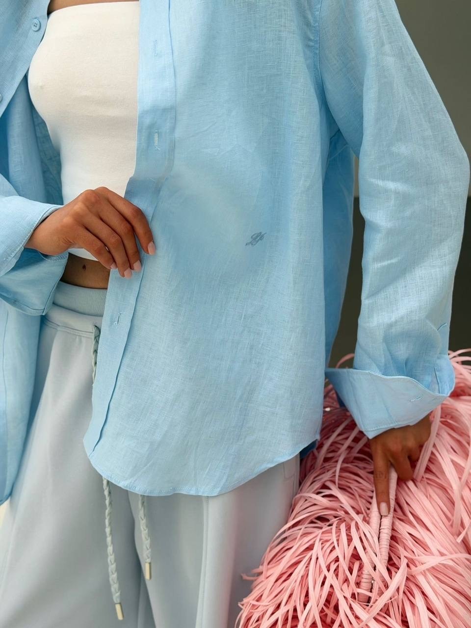 костюм с рубашкой и брюками из мягчайшей ткани,костюм женский,костюм голубой,костюм брючный с рубашкой