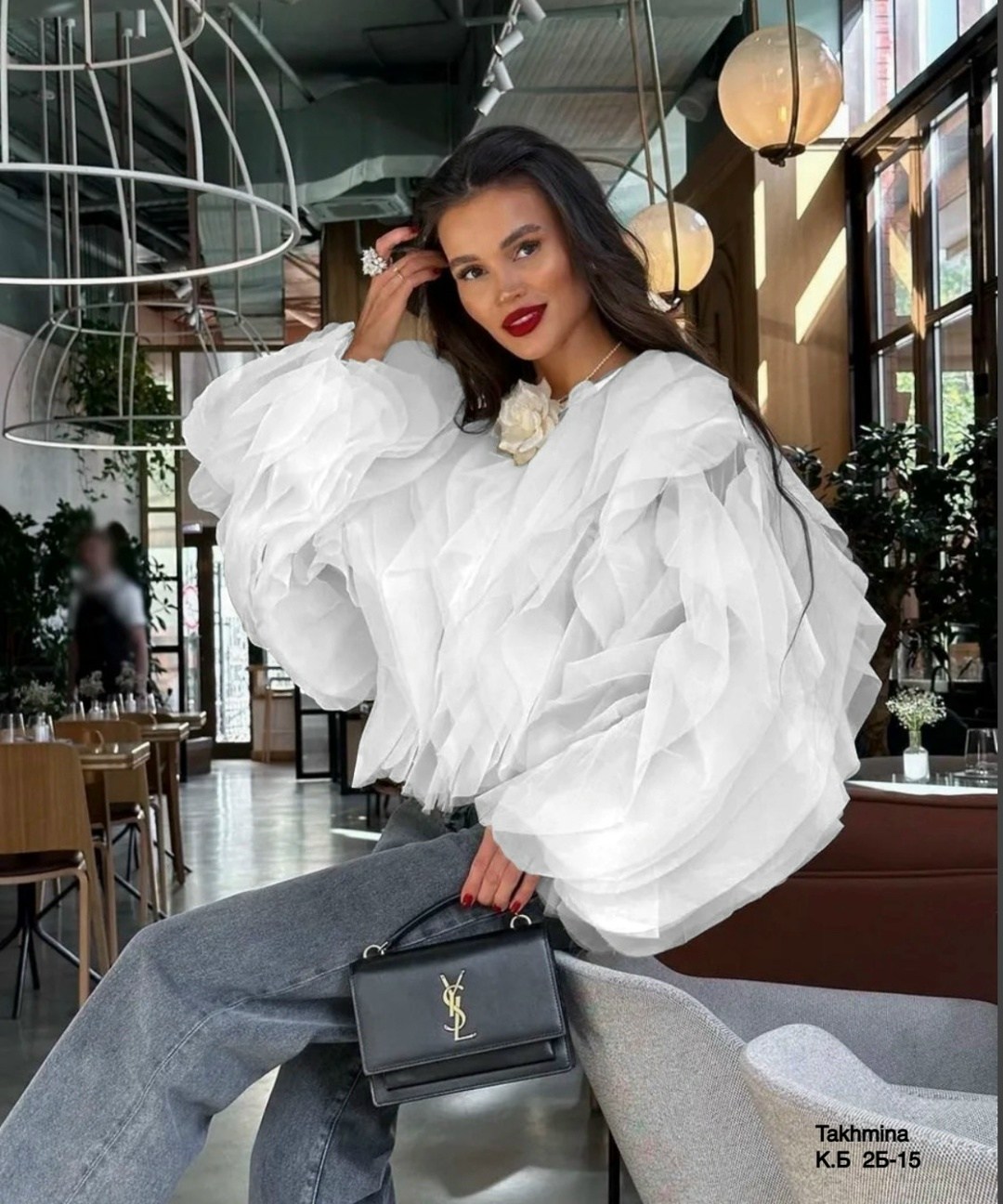 женская шифоновая блузка с оборками,женская шифоновая блузка с каскадными лепестками,женская блузка,блузка праздничная из шифона с воланами,блузка из органзы