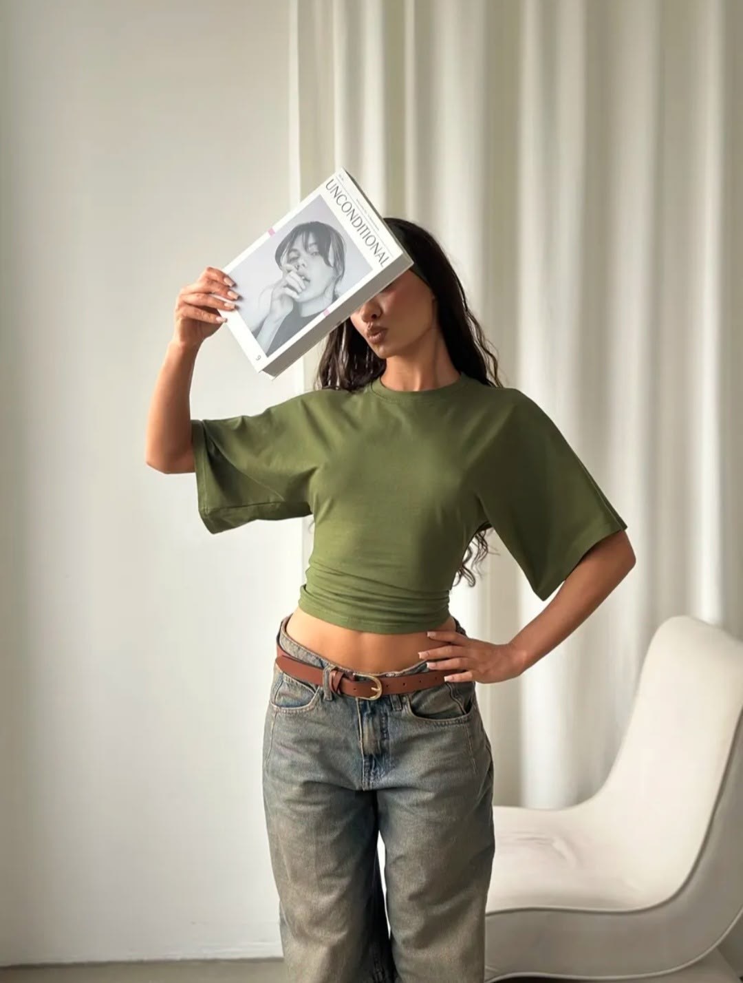 кофта летучая мышь из трикотажа,укороченная футболка из смесового хлопка magda butrym серый,футболки женская,рукава летучая мышь,одежда футболка