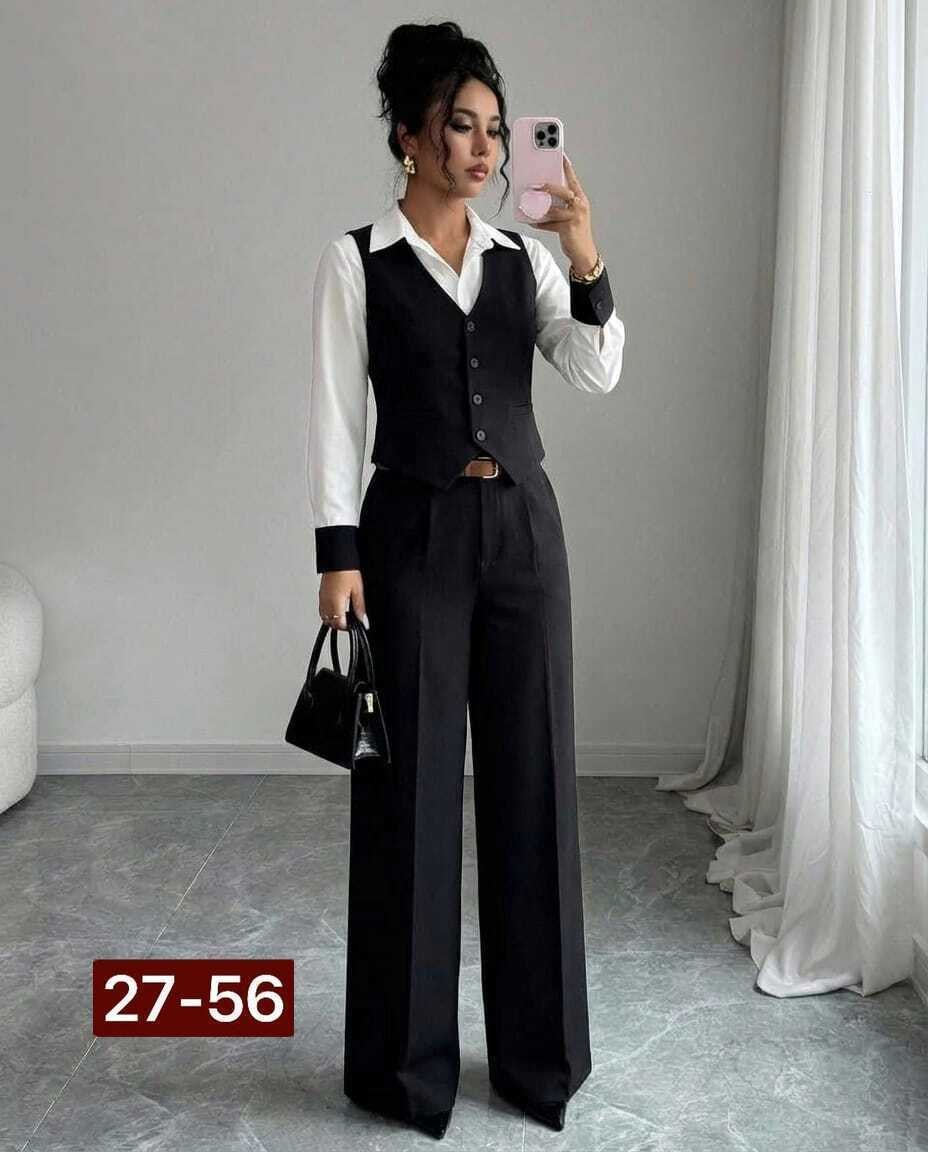 брючный костюм,костюм брючный с жилетом,костюм брючный чёрный с жилетом от бренда avili,брючный классический костюм,костюм женский брючный