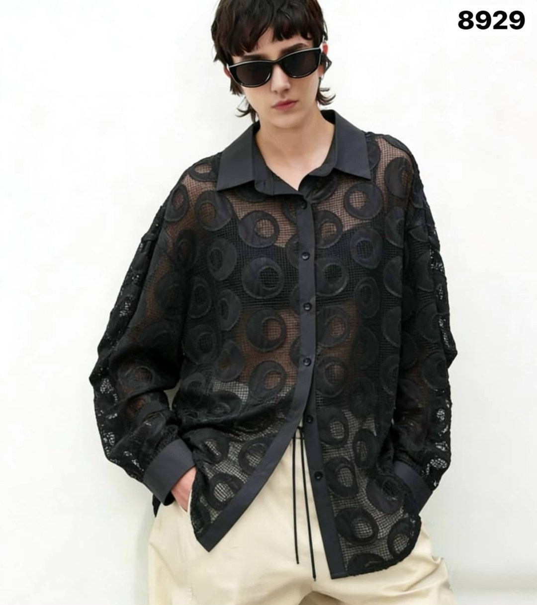 прозрачная рубашка,рубашка модная,повседневная рубашка,кружевная рубашка,мужская рубашка