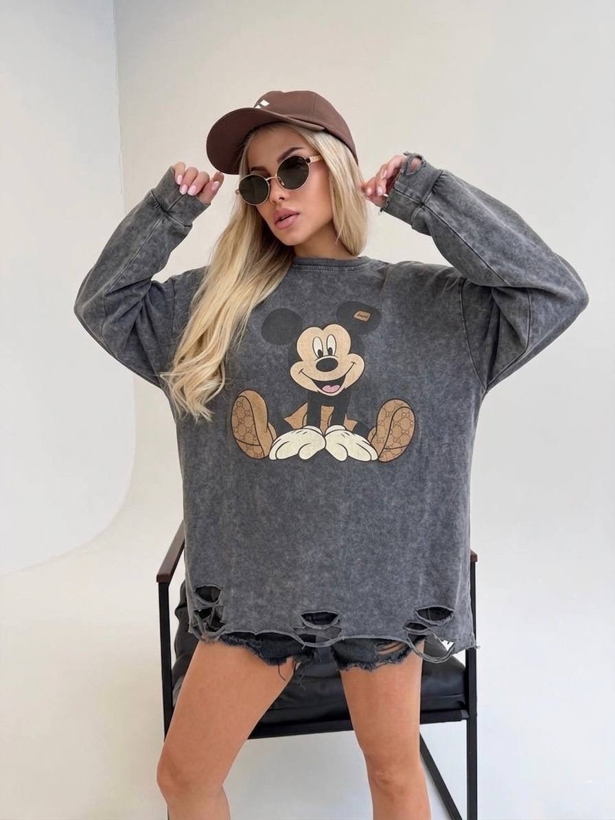 свитшот женская,свитшот оверсайз с принтом "микки маус",стильный свитшот,толстовка кофта,свитшот