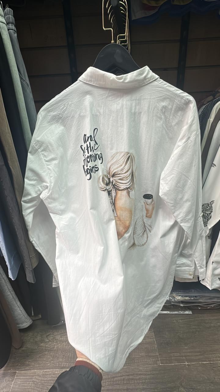 рубашка женская,белая рубашка женская,женские блузки и рубашки,белая рубашка с принтом на спине женская,женская рубашка с принтом