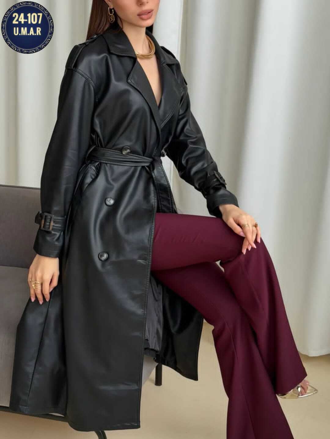плащ тренч кожаный,тренч из экокожи в базовом черном цвете,черный кожаный плащ женский,тренч кожаный,тренч из экокожи