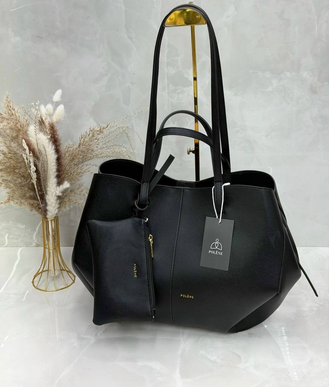 сумка женская polene cyme mini черная с ручками,сумка женская,сумка polene,сумка polene из натуральной кожи,сумка