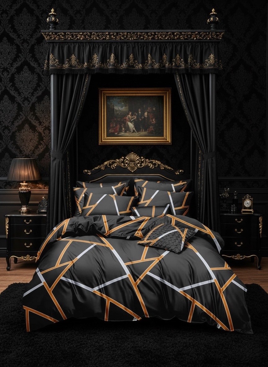 комплект постельного белья,черное постельное белье,постельное белье,роскошный комплект постельного белья,комплект постельного белья с геометрическим