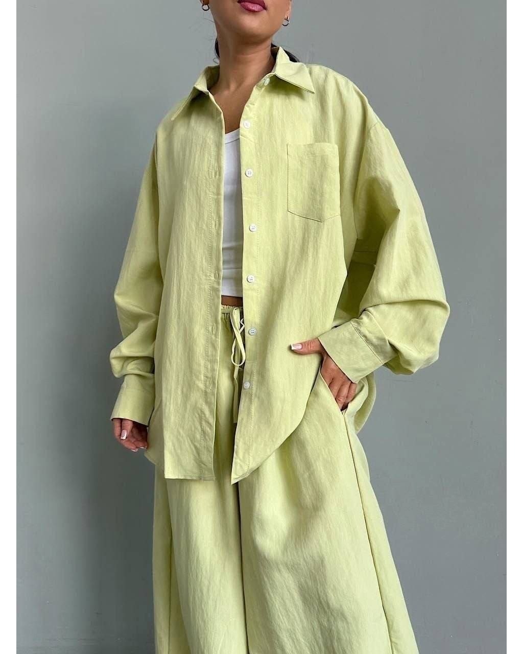 рубашка прямая свободного кроя,костюм с брюками,женская рубашка,брюки широкие