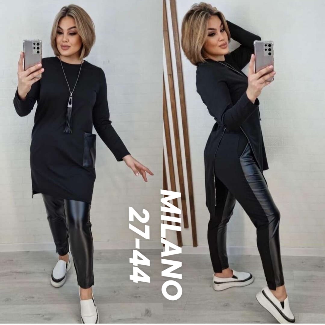 костюм двойка женская,женские костюмы с трикотаж и экокожа,костюм двойка трикотаж,костюм женский ,туника стильная