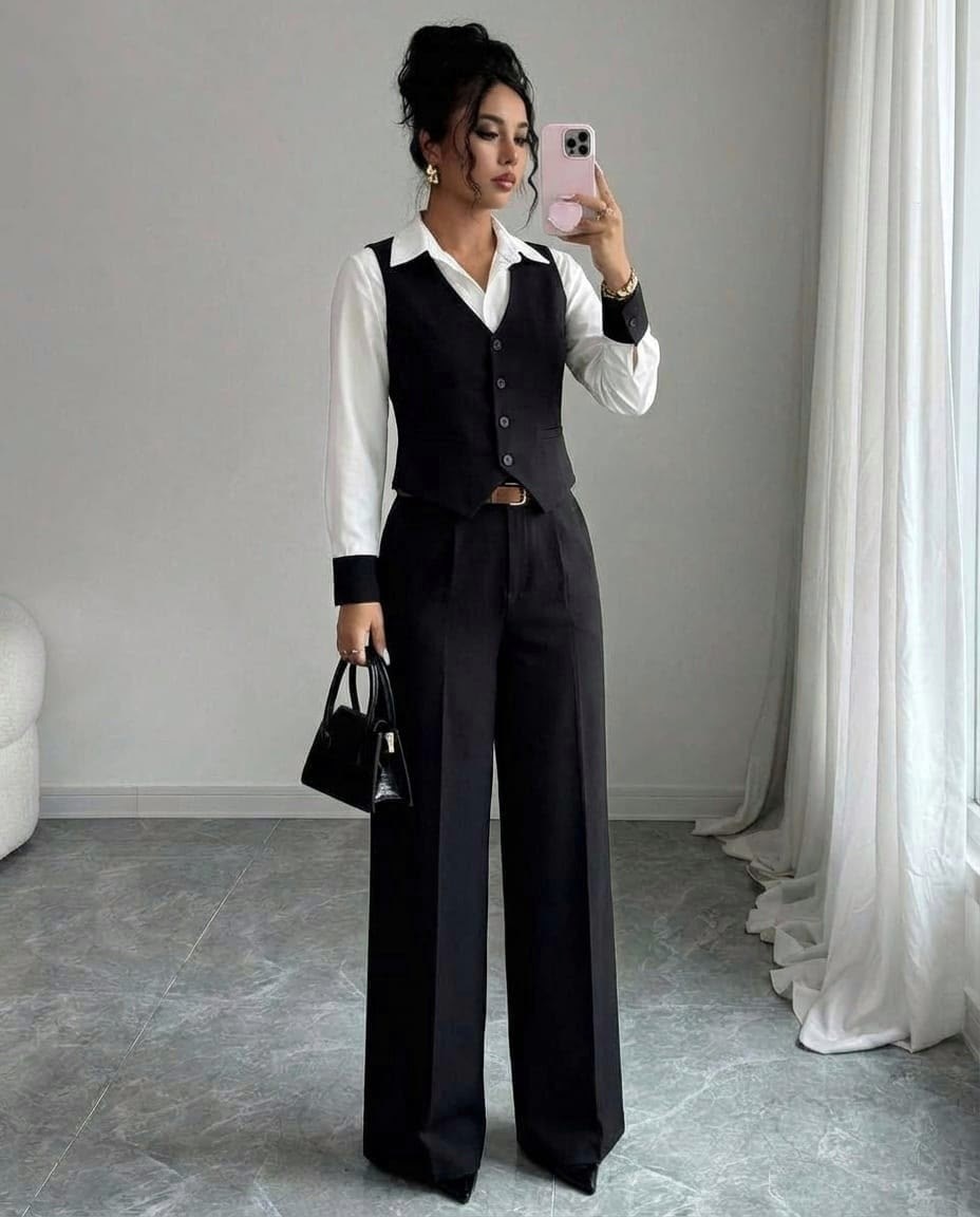 брючный костюм с жилетом,брючный костюм на выпускной,брюки элегантные,костюм с жилеткой брючный adelva,жилет и брюки