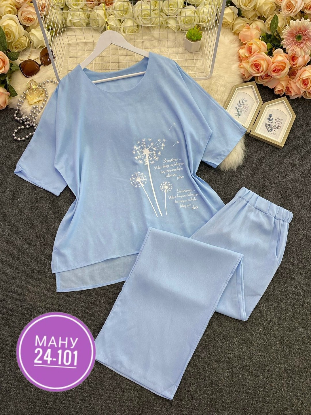 костюм двойка повседневная,костюм женский двойка,костюм женский,костюм двойка,женский костюм двойка футболка/штаны nobilitas голубой (l размер)