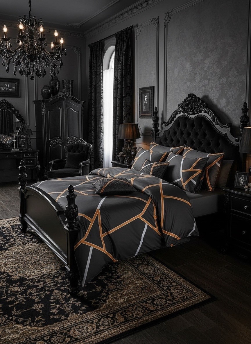 комплект постельного белья,черное постельное белье,постельное белье,роскошный комплект постельного белья,комплект постельного белья с геометрическим