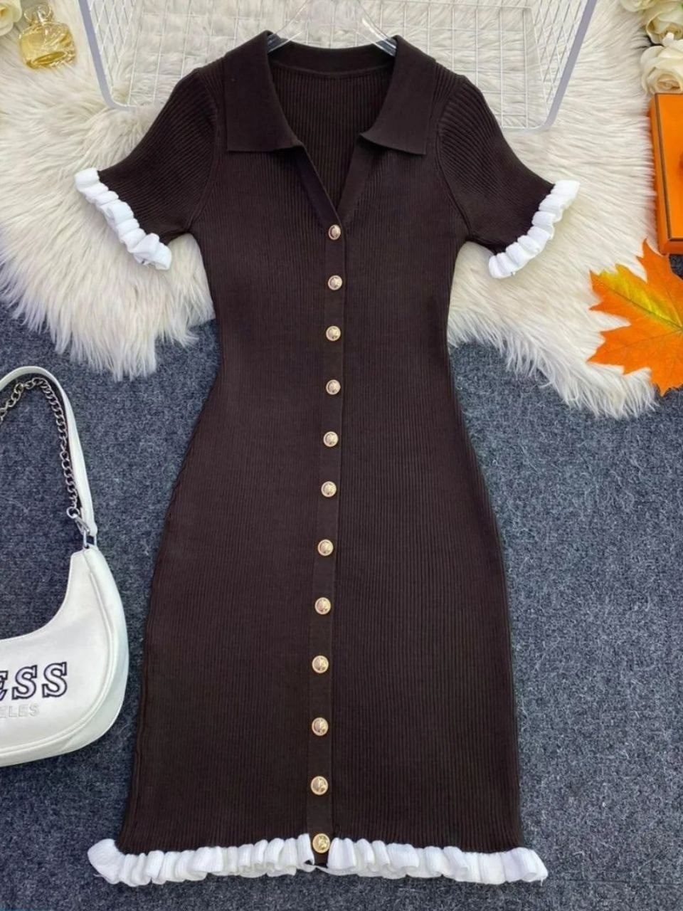 трикотажное платье,платье лапша с воротником,вязаное платье,платье с каймой,платье трикотажное в рубчик лапша emberens