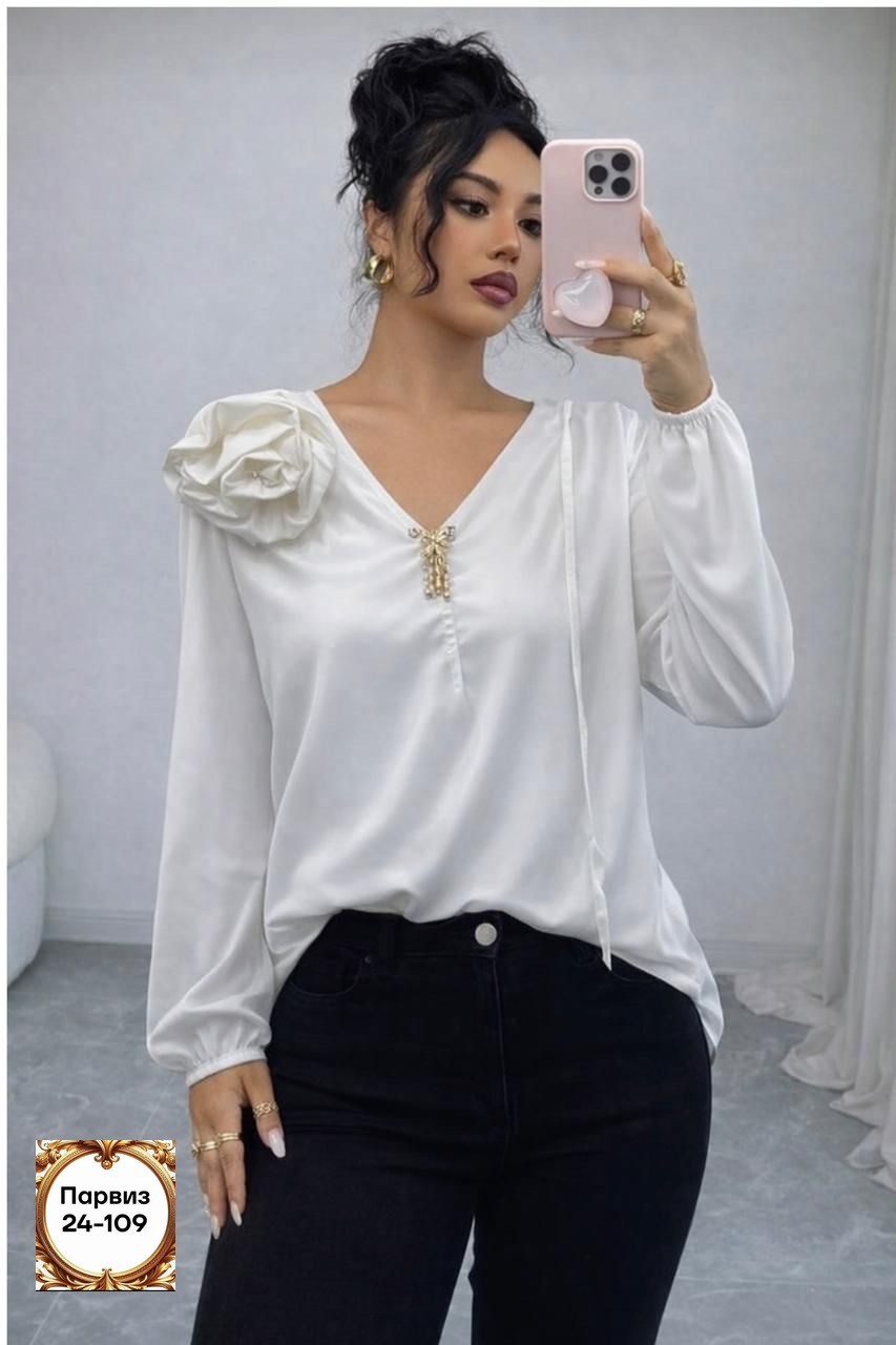 нарядная блузка,стильная блуза,блузка для полных,блузка с цветком шелковая нарядная emberens 200845582,стильная блузка