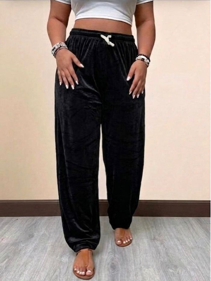 брюки велюр,azura exchange роскошные бархатные брюки-джоггеры xl чёрный,shein ezwear drawstring waist velvet pants,бархатные штаны,штаны женские