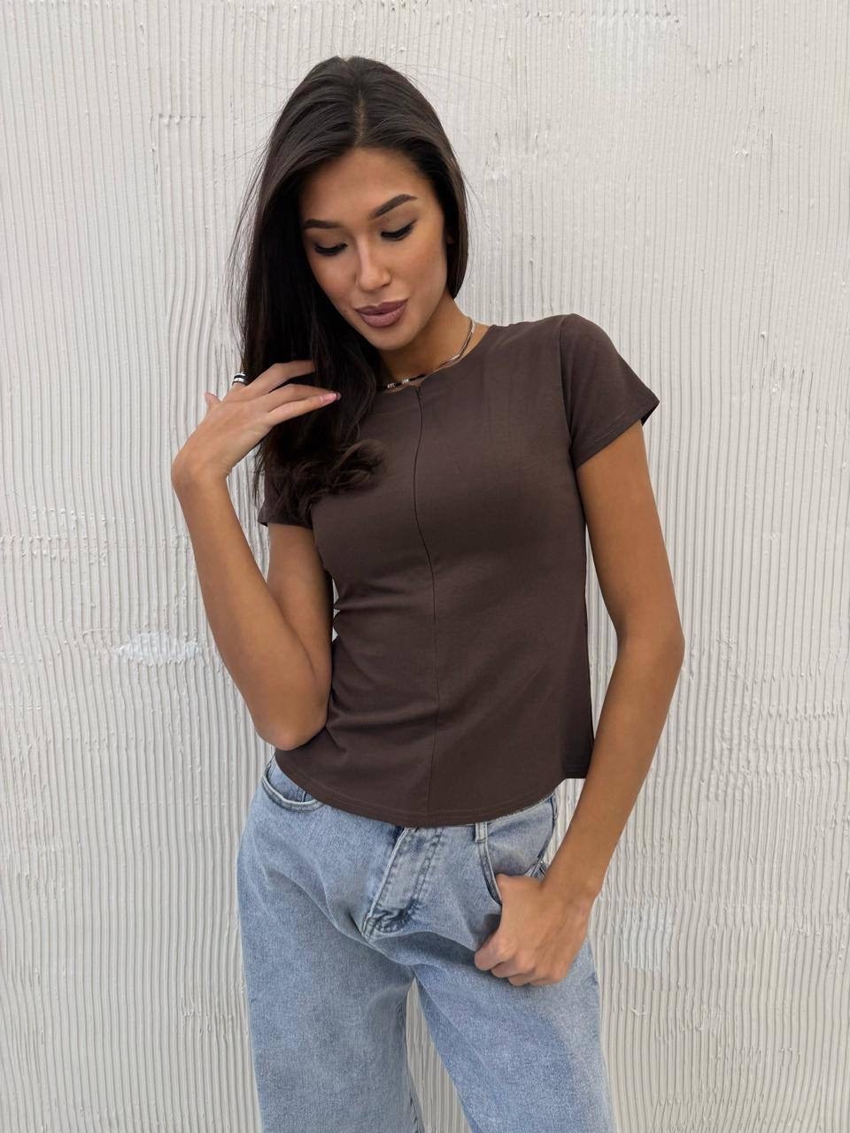 кроп топ,кофточка на молнии,женская блузка,блуза,вязаная футболка в рубчик с молнией нежно-голубая