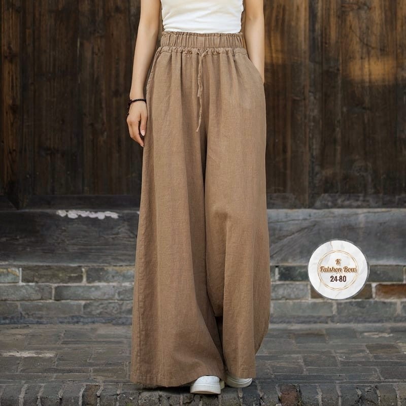 льняные широкие брюки,льняные широкие брюки с эластичной резинкой на талии,женские широкие брюки,льняные свободные повседневные широкие брюки,брюки льняные женские