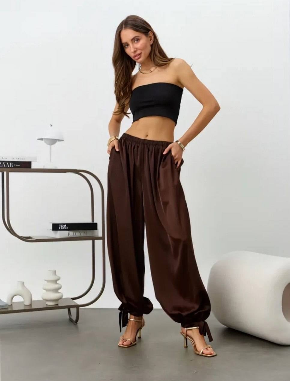 атласные брюки,штаны шаровары,широкие брюки,повседневные брюки,свободные брюки