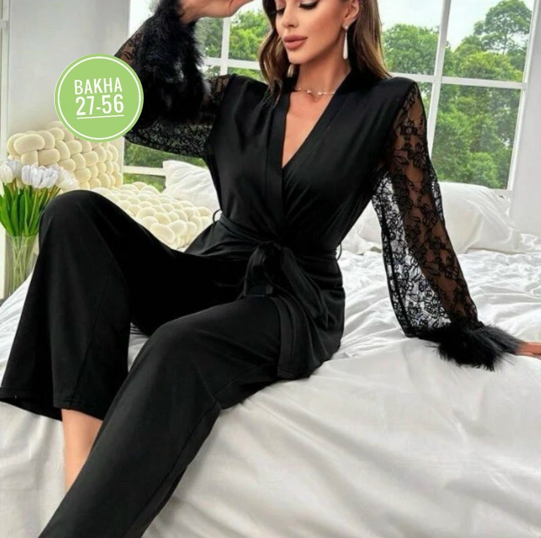 костюм одежда для дома,шелковый халат,пижама шелковая с перьями,женская пижама,женские пижамные комплекты