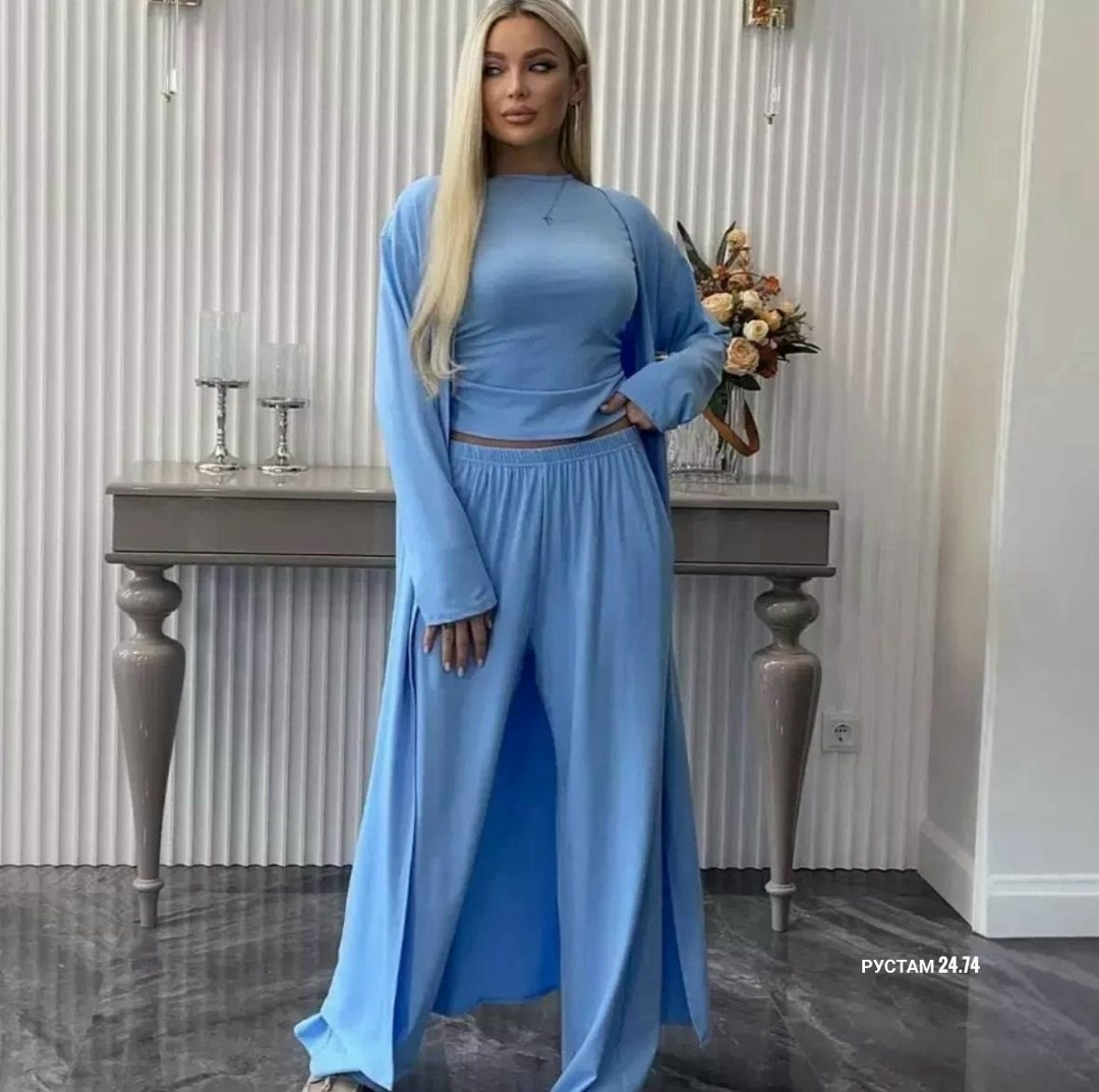 костюм с брюками палаццо,женский костюм-тройка qmansha из полиэстера,костюм с брюками,костюм женский,комплект одежды женский домашний с легинсами желтый