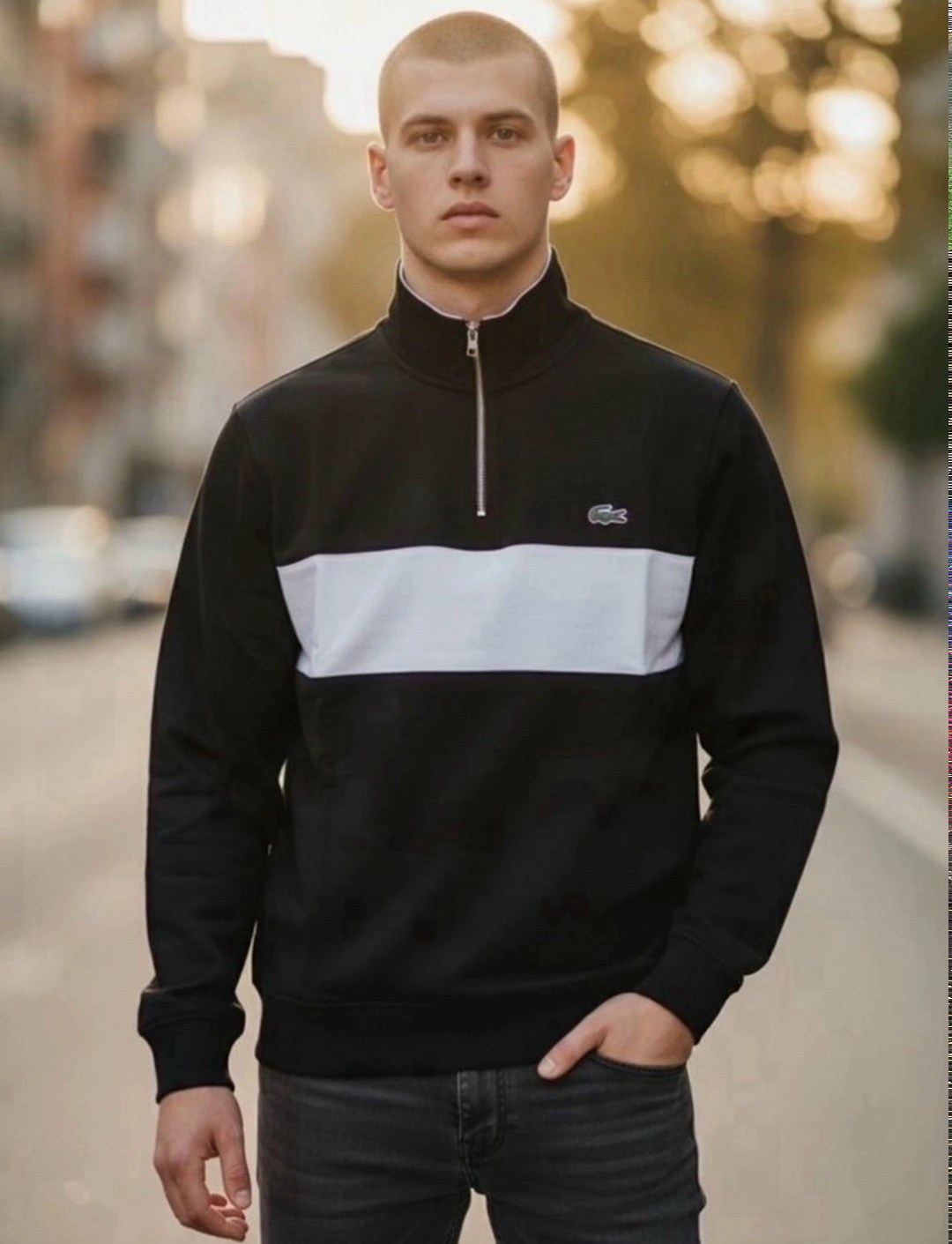 мужские свитшоты,мужская кофта,стильный свитшот,lacoste essentials 1 4 zip sweatshirt in black,свитшот lacoste