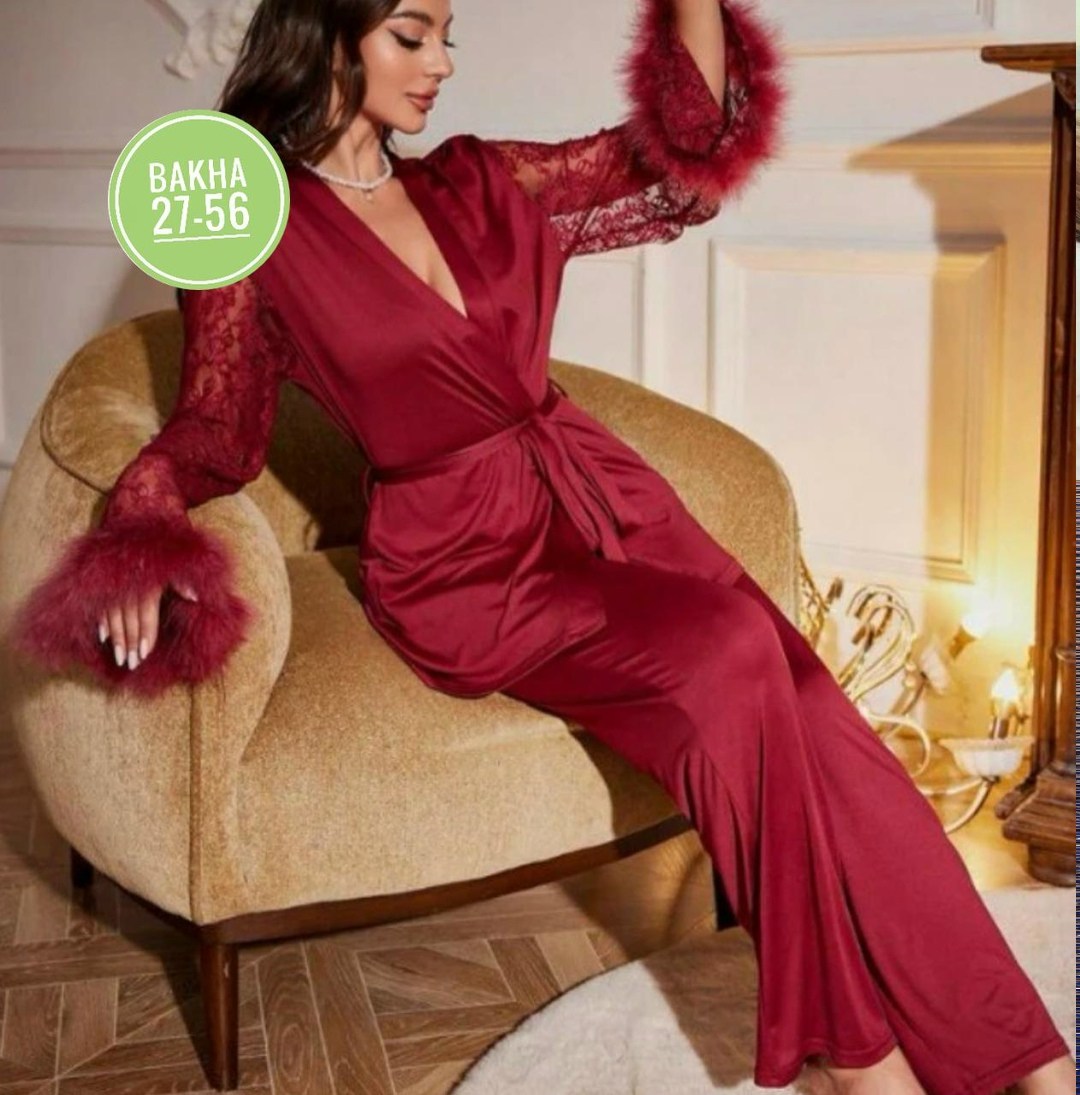 костюм одежда для дома,шелковый халат,пижама шелковая с перьями,женская пижама,женские пижамные комплекты