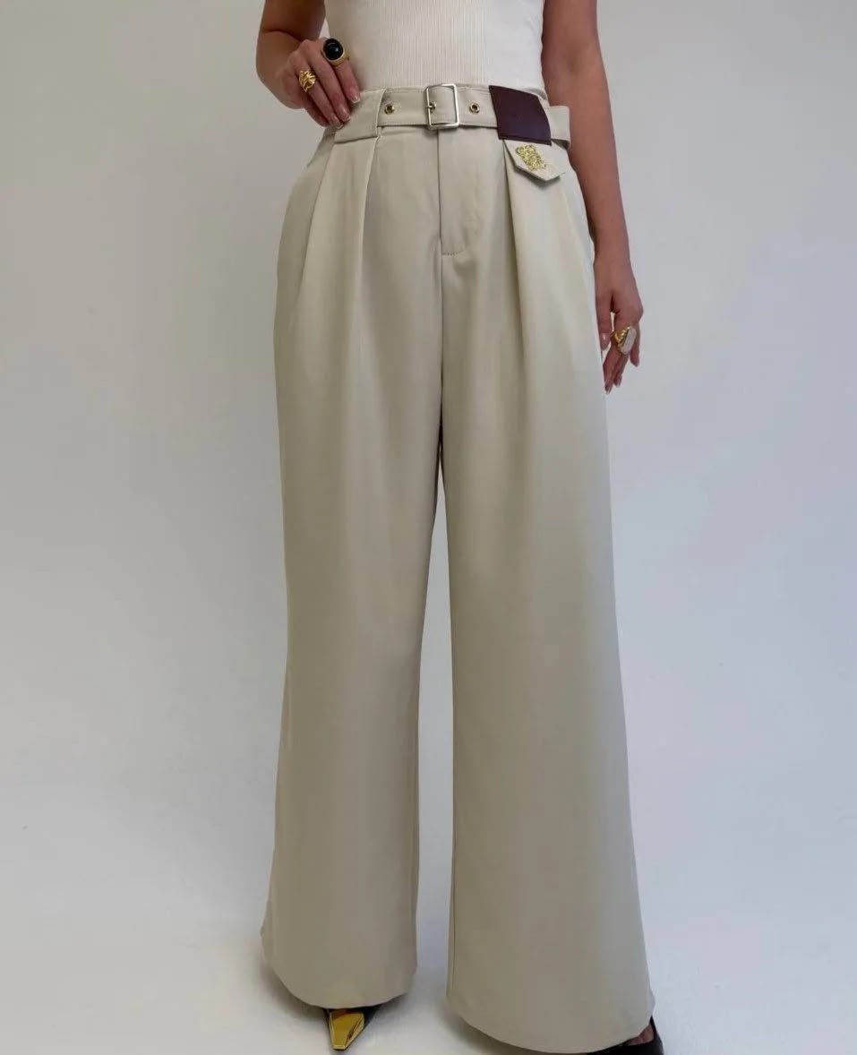 брюки палаццо,брюки палаццо женские,модные брюки,брюки emberens,женские бежевые брюки-палаццо с завышенной талией modal n