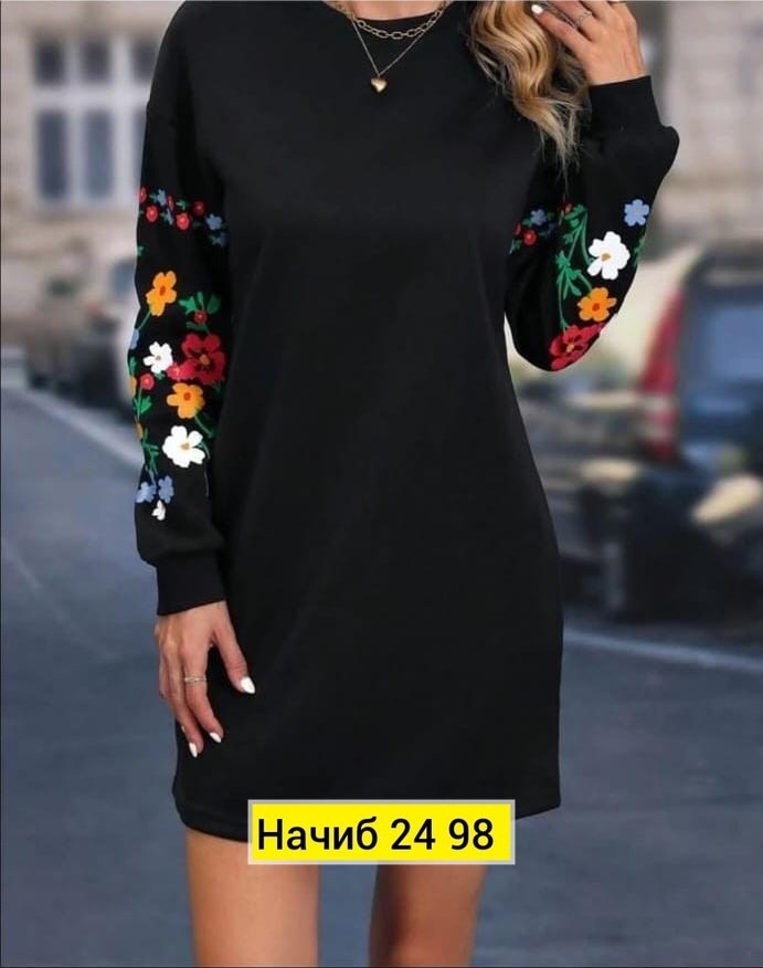 женское платье из трикотажа,платье в двух расцветка ткань: трикотаж,платье с вышитыми рукавами,женский свитшот,платье свитшот