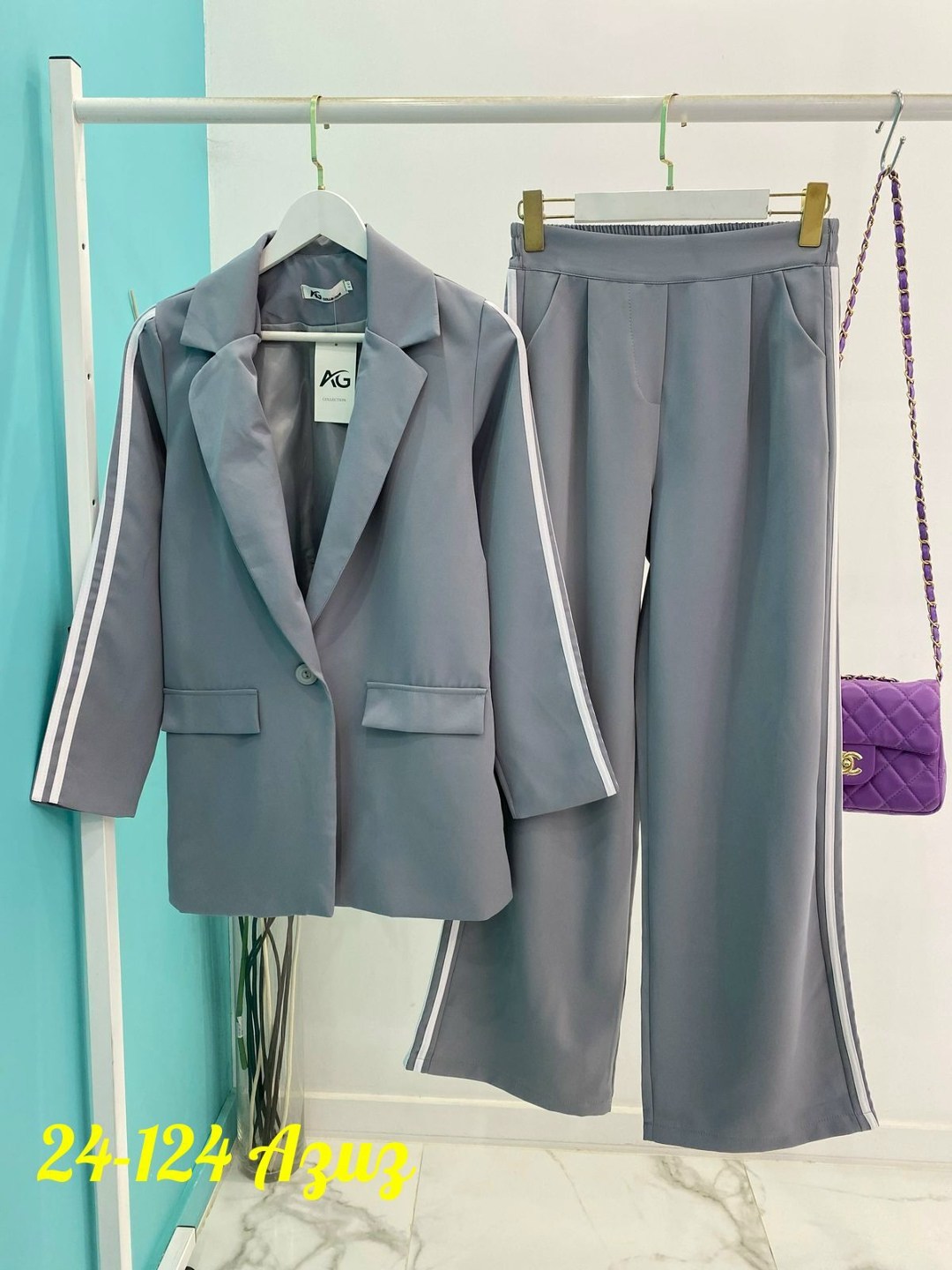 классический женский брючный костюм,костюм женский с полосками,брючный костюм,классический брючный костюм двойка,костюм женский двойка в сером цвете