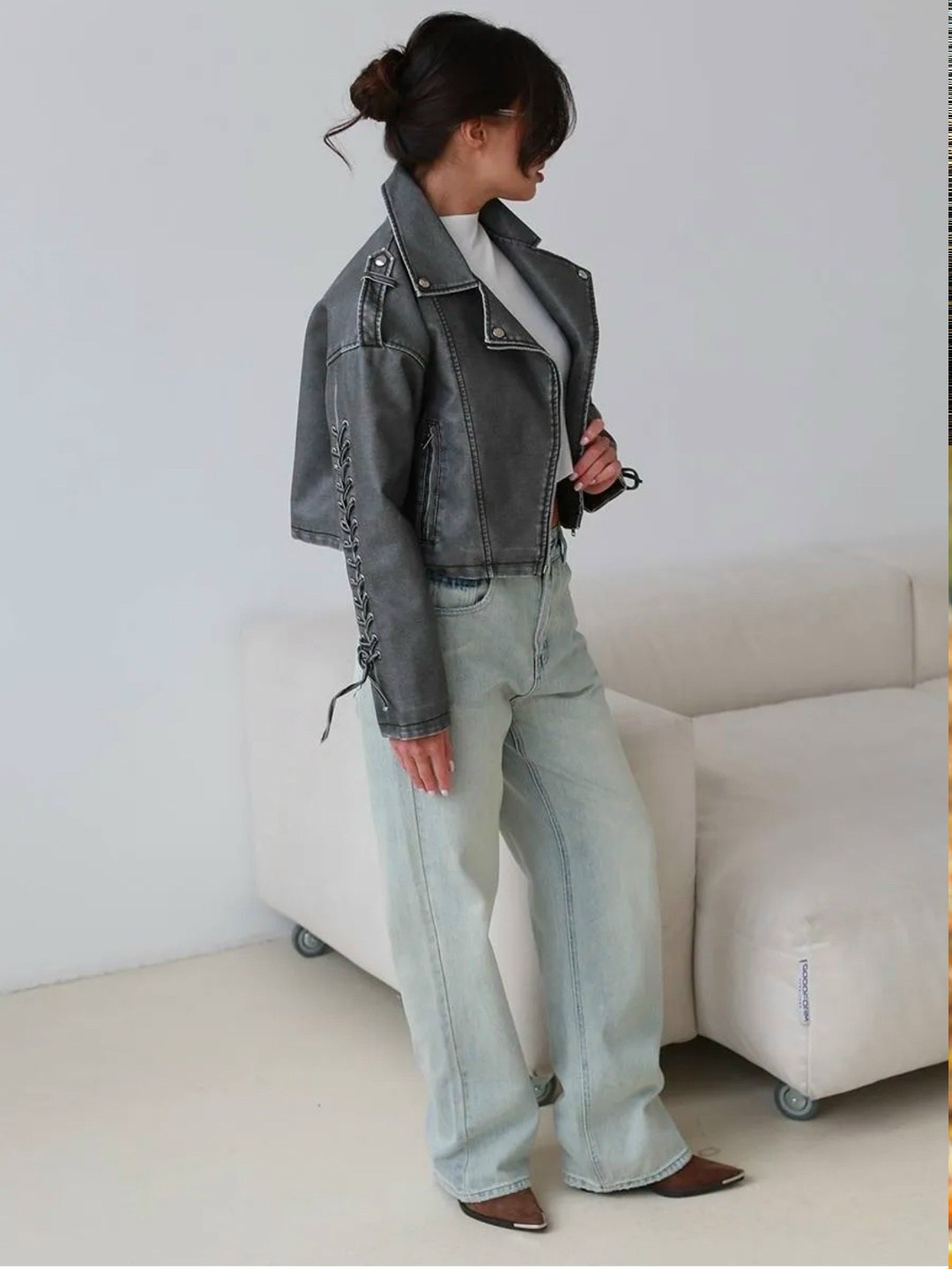 косуха винтажная куртка кожаная oversize серая monyken,косуха серая винтажная куртка кожаная оверсайз aftfbasic,косуха винтажная куртка кожаная oversize серая mony,куртка косуха,куртка косуха женская