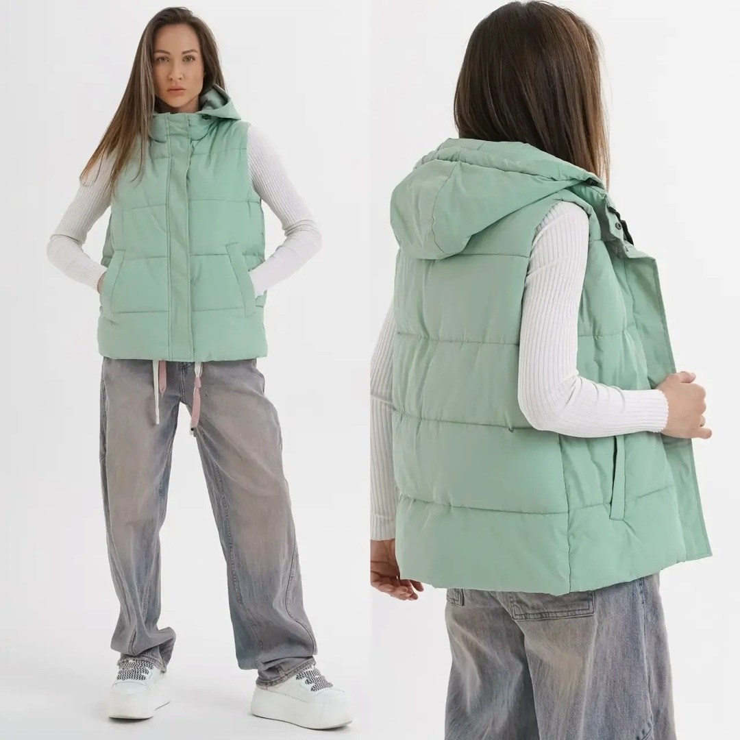 жилетка оверсайз утепленная безрукавка с капюшоном lucasta style,женская жилетка,жилет женский,жилет утепленный,жилет женский утеплённый