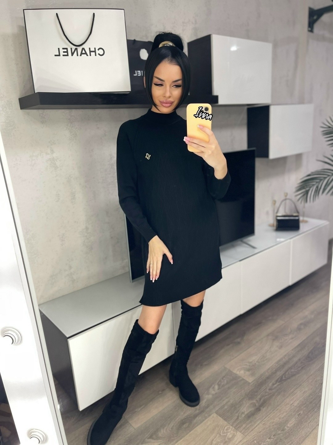 платье свитер теплое kamikot 180548843,теплое платье,платье женское черное,платье женское,платье вязаное женское