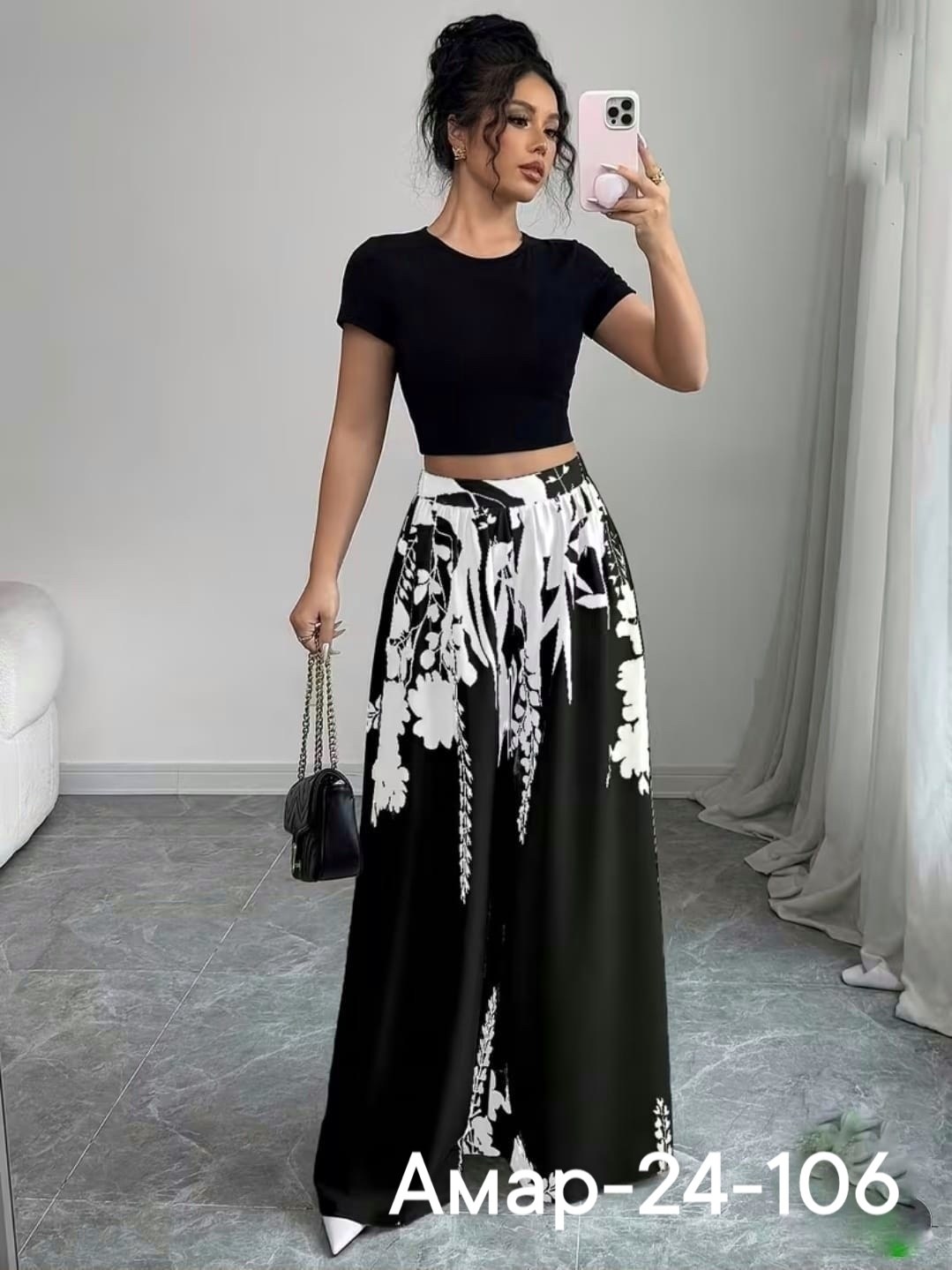 брюки с широкими штанинами,женский костюм,широкие брюки,костюм с принтом,широкие брюки с высокой талией