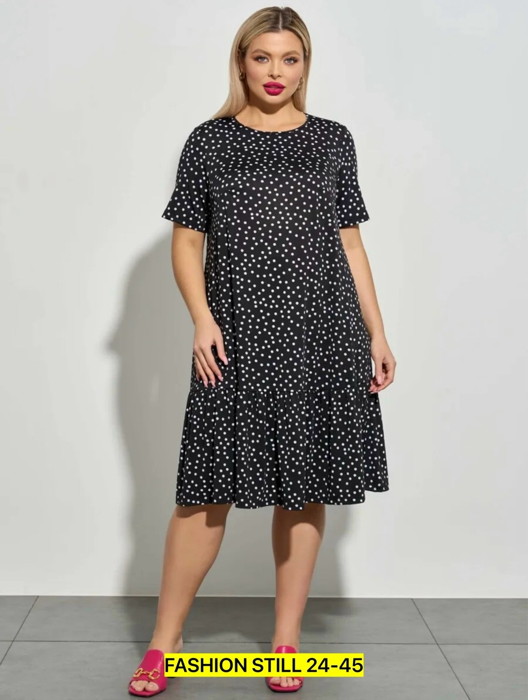 платье в горошек больших размеров dora plus,платье женское больших размеров,платье,платье для полной женщины,женское платье в горошек больших размеров