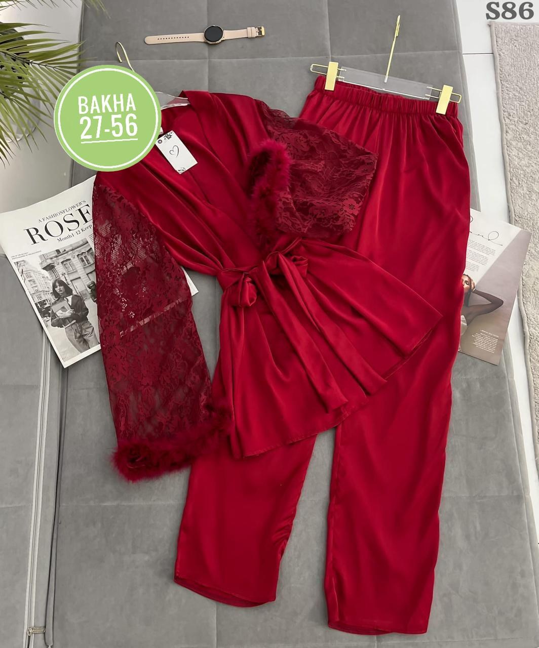 костюм одежда для дома,шелковый халат,пижама шелковая с перьями,женская пижама,женские пижамные комплекты