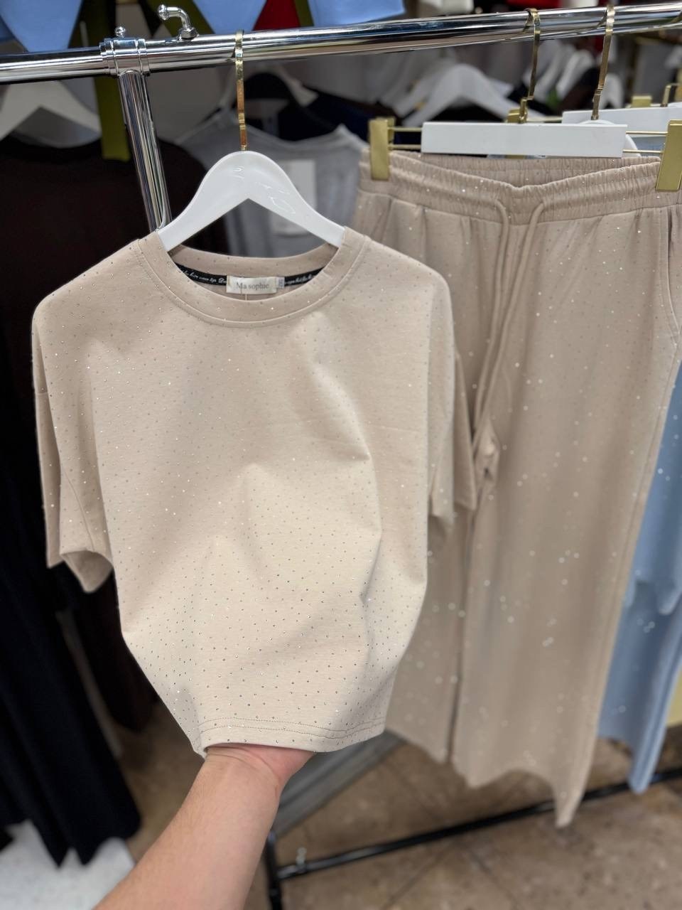 брюки со стразами,широкие брюки,спортивные костюм,комплект костюм,женский костюм