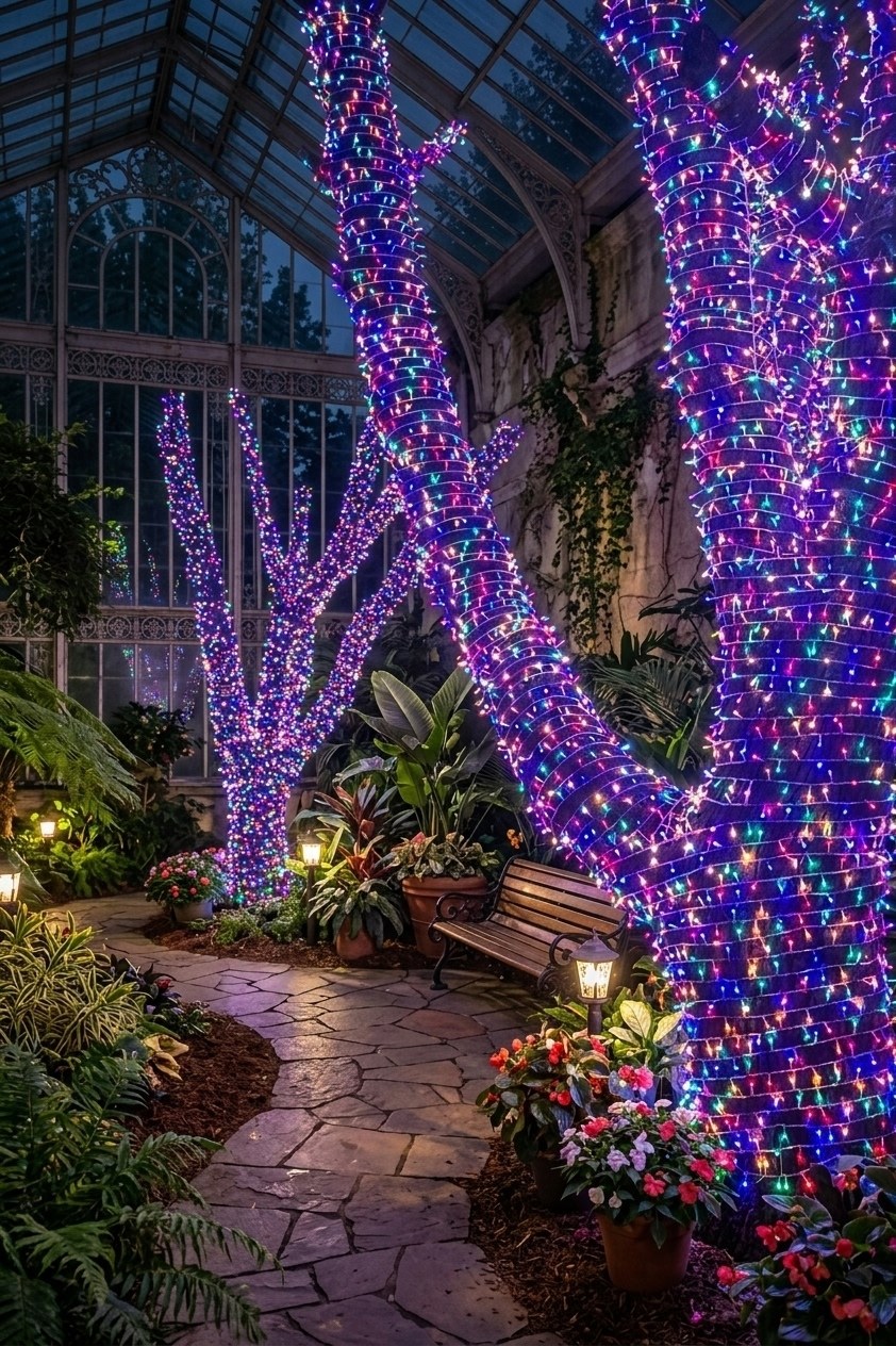 подсветка деревьев,гирлянды на дерево клип лайт quality light 60 м,christmas light,украшение деревьев гирляндами,botanical garden