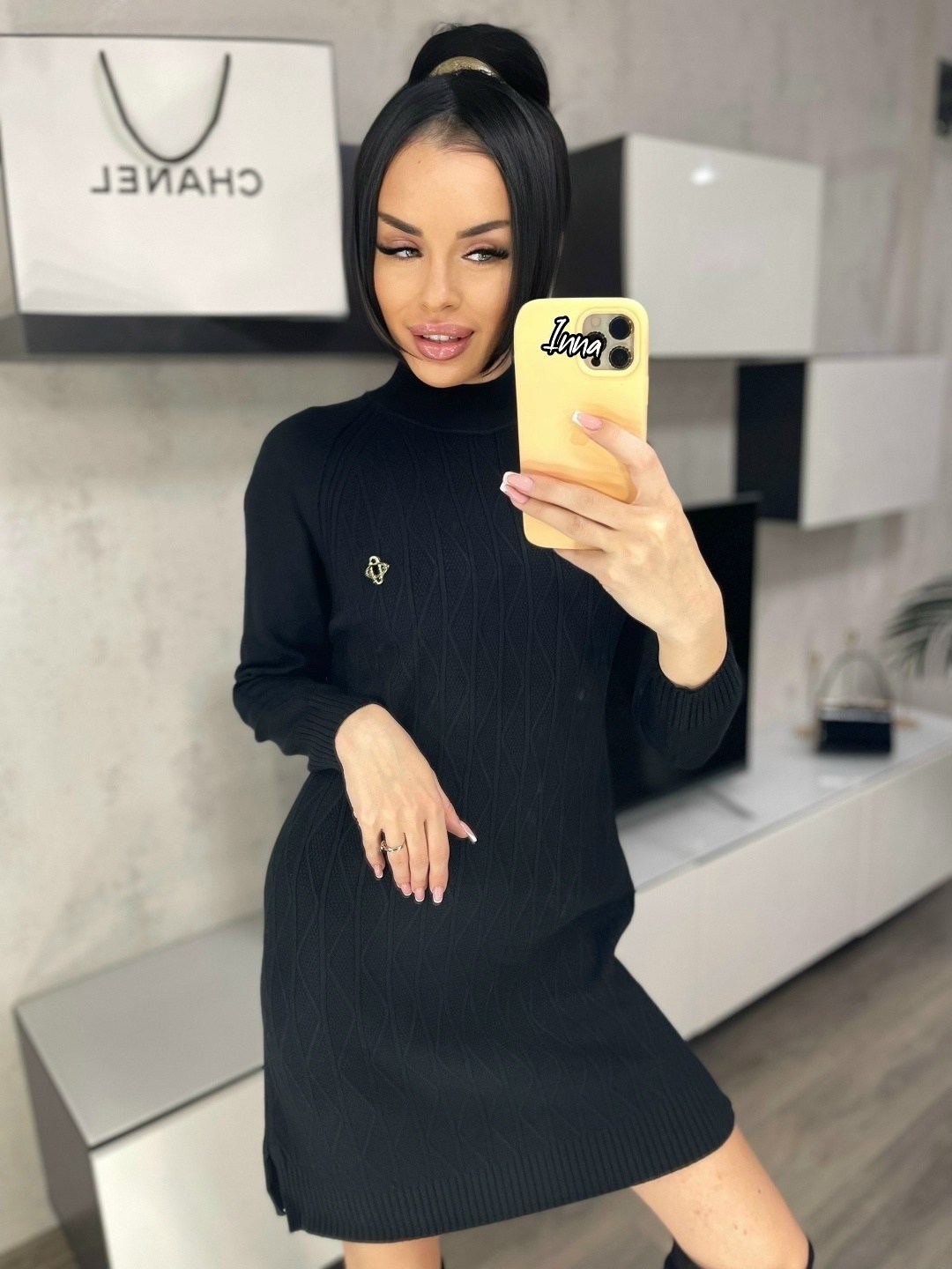 платье свитер теплое kamikot 180548843,теплое платье,платье женское черное,платье женское,платье вязаное женское