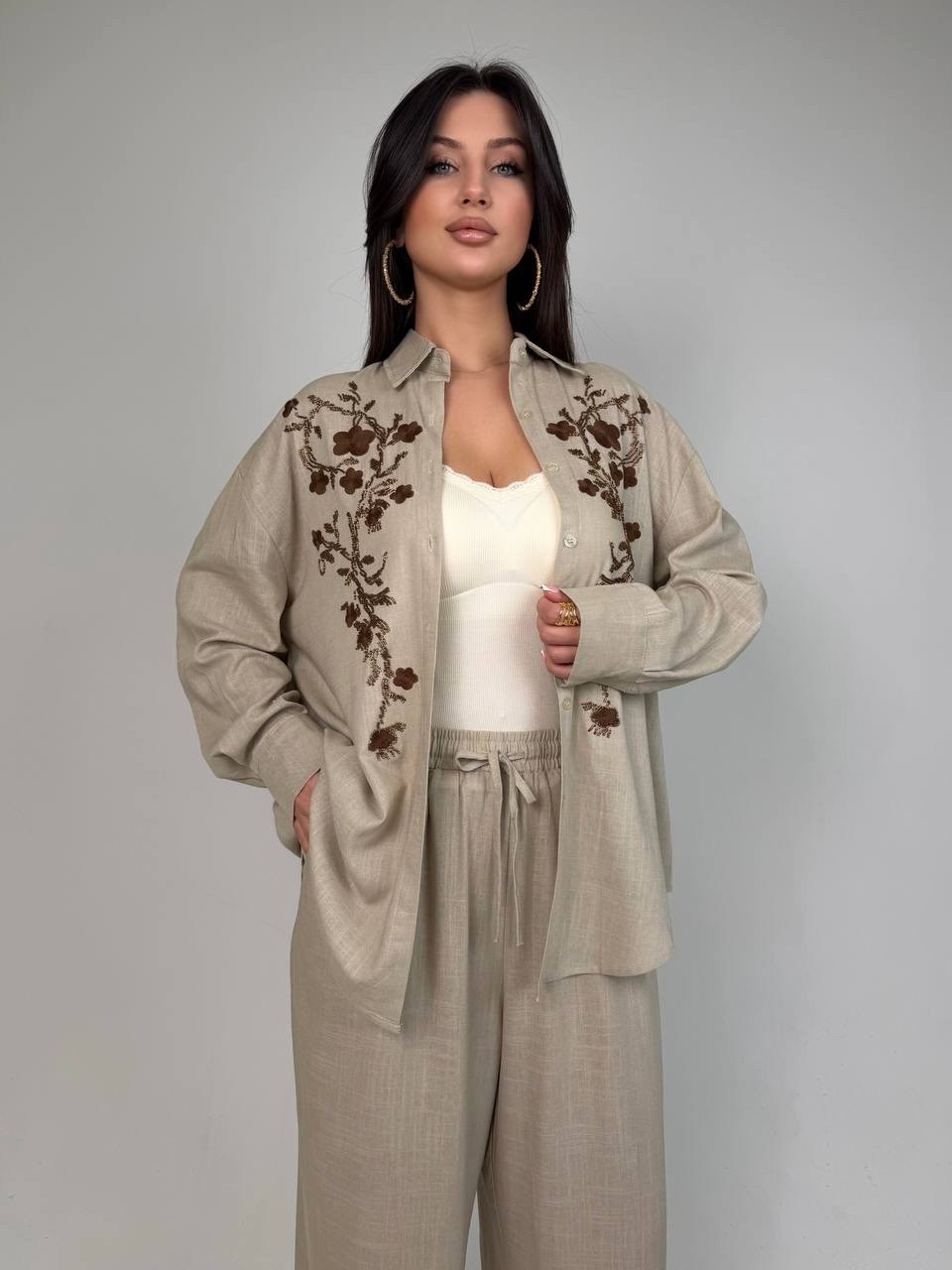костюм льняной,комплект льняной,бежевый брючный костюм,бежевый костюм,брючный комплект