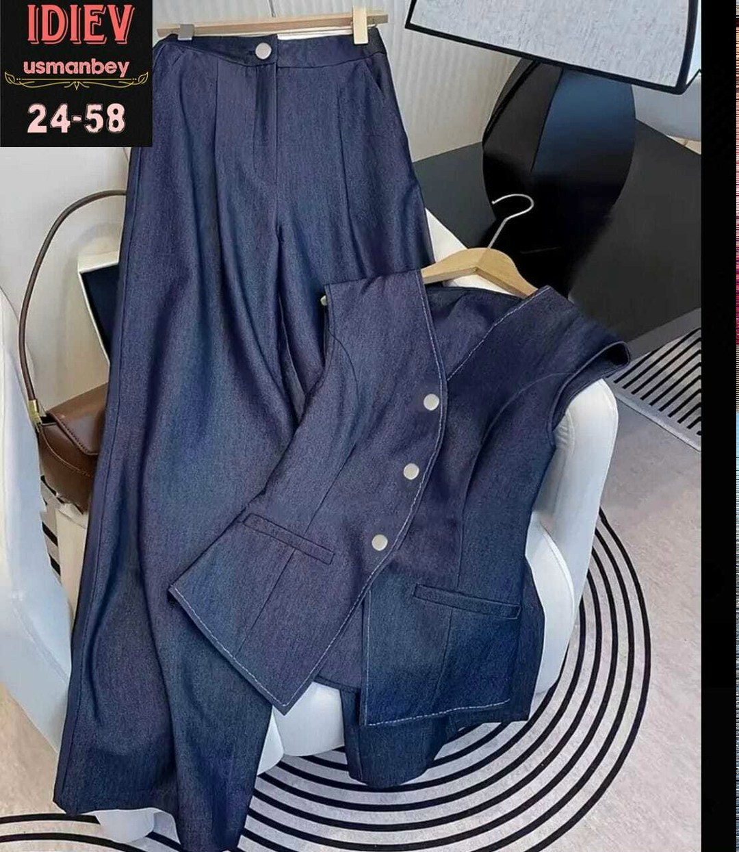 джинсовый костюм брючный палаццо с жилетом vera nova,джинсовый брючный костюм,джинсовый костюм женский брючный,джинсовые костюмы женские,джинсовый костюм брючный палаццо с жилетом vera nova 327890108