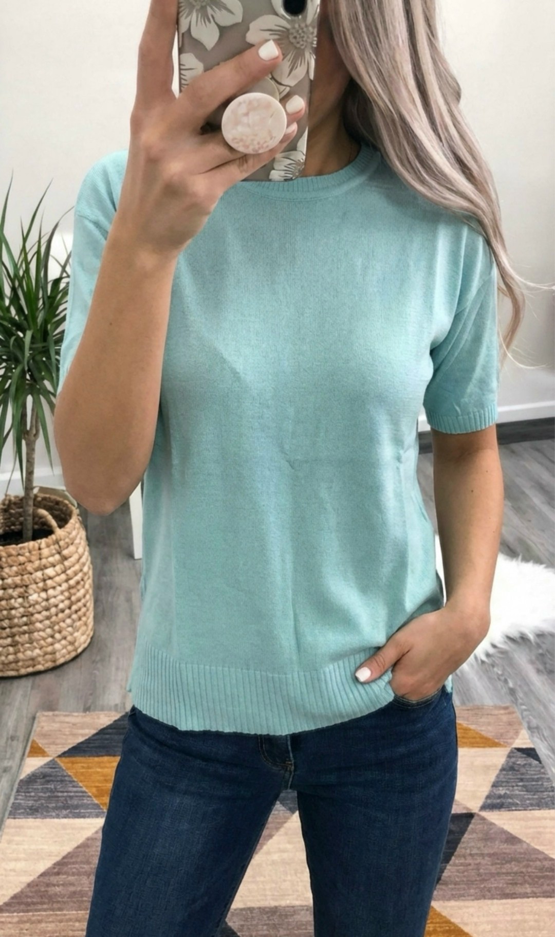 бирюзовый джемпер,джемпер с круглым воротом,голубой джемпер,блузка вязаная,джемпер женский с короткими рукавами