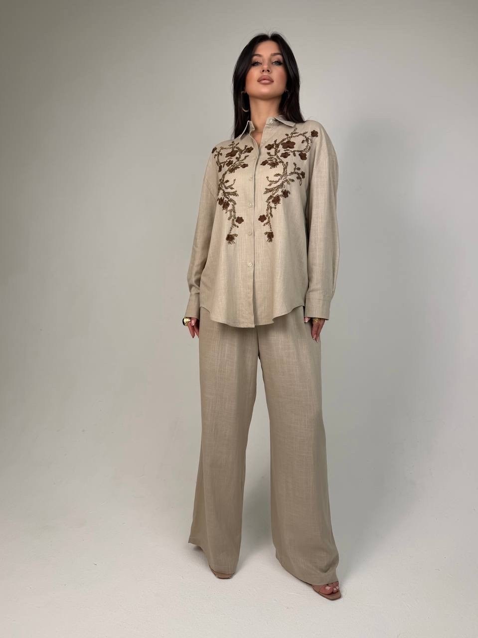 костюм льняной,комплект льняной,бежевый брючный костюм,бежевый костюм,брючный комплект