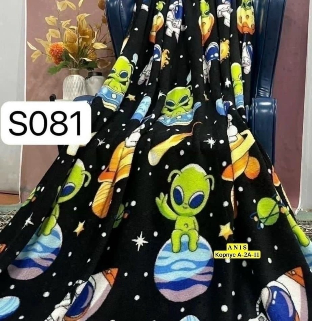 плед с принтом космос,плед велсофт инопланетяне двуспальный 180х200,плед космос,плед детский,плед велсофт