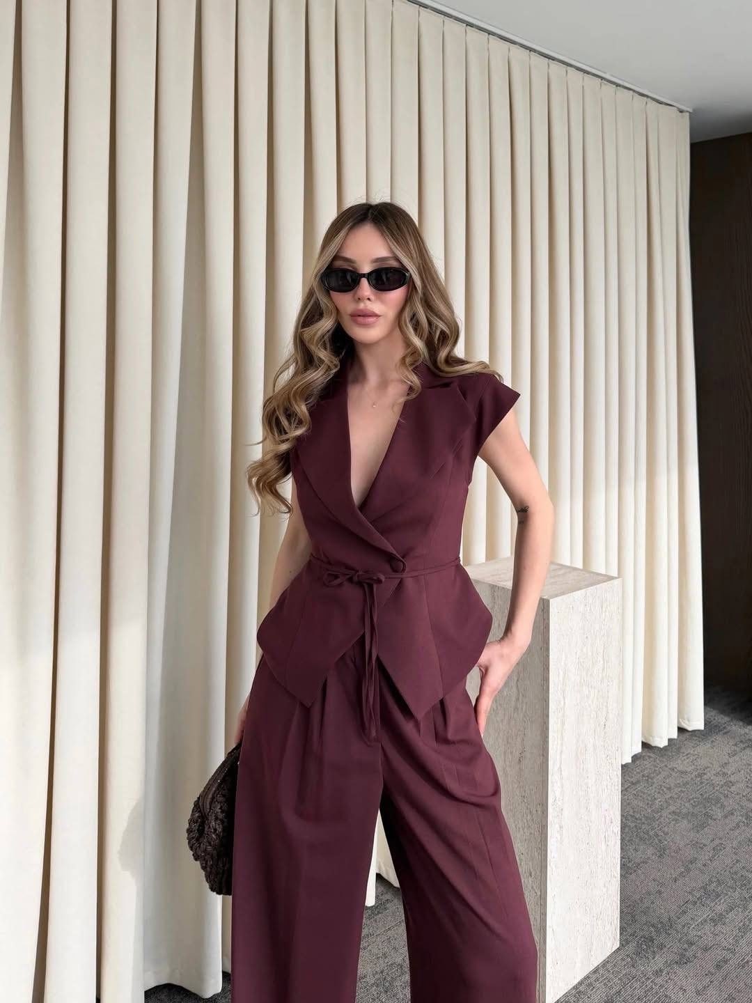 брючный костюм,женский костюм,женский костюм 2-ка: жилетка-блуза+штаны марсала,женский костюм брюки