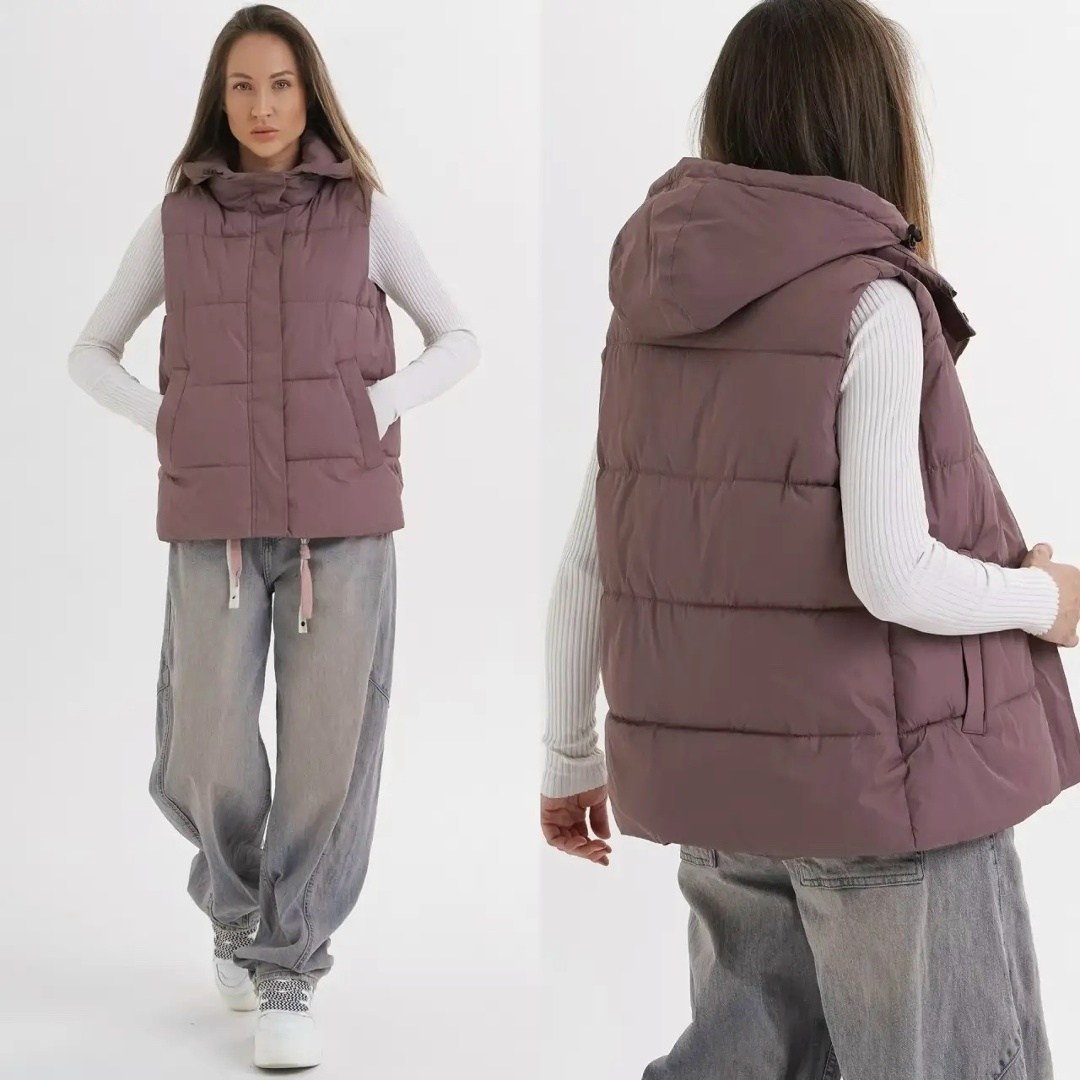 жилетка оверсайз утепленная безрукавка с капюшоном lucasta style,женская жилетка,жилет женский,жилет утепленный,жилет женский утеплённый