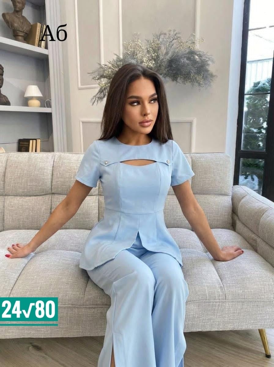 брючный костюм женский,синий брючный костюм женский,брючный костюм с баской,голубой брючный костюм женский,вечерний брючный костюм