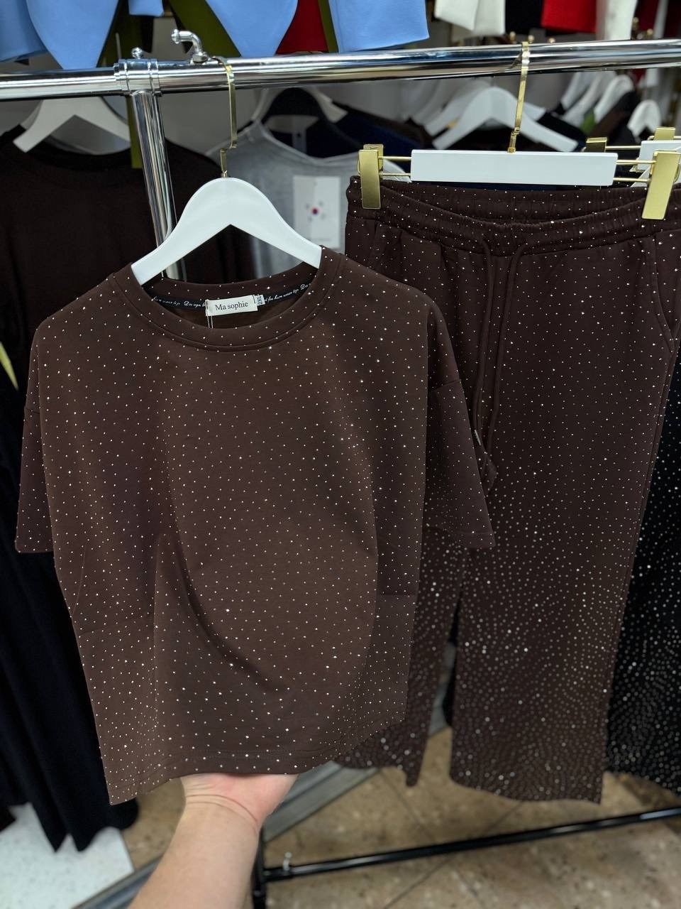 брюки со стразами,широкие брюки,спортивные костюм,комплект костюм,женский костюм